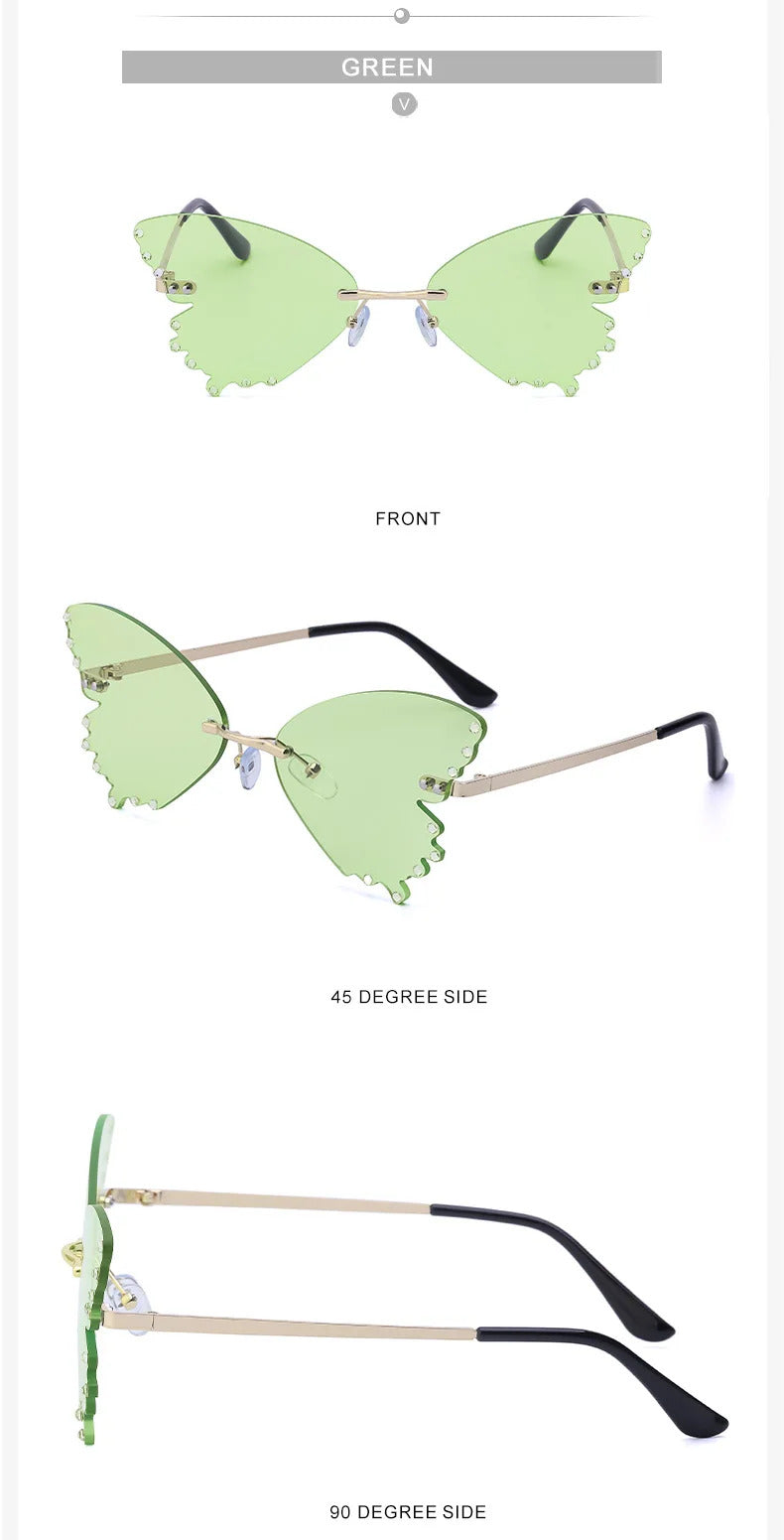 Diamond Butterfly Sunglasses Women 2023 Luxury Brand Designer Fashion Rimless Sun Glasses For Female Unique Party Shades Eyewear