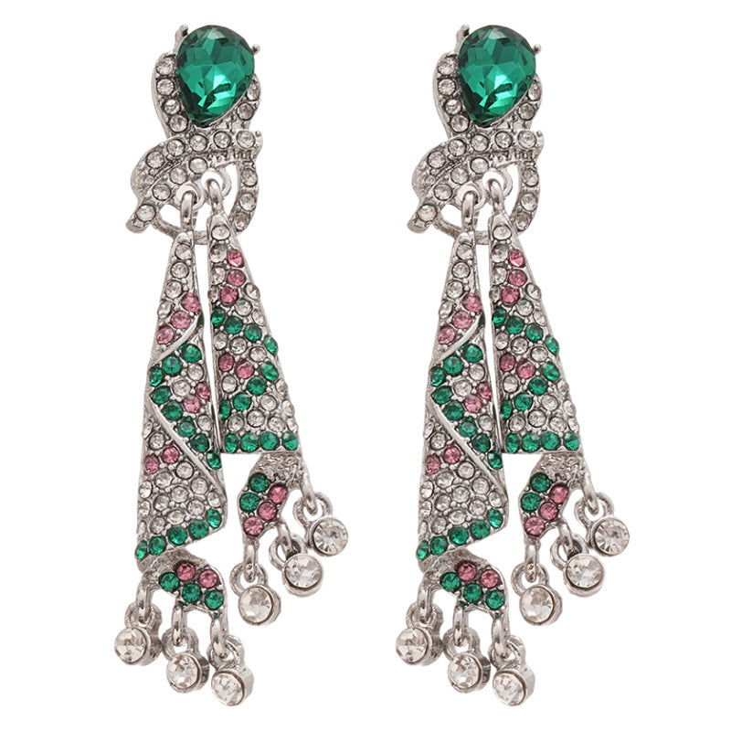 Silver Needle Diamond Knot Water Drop Oval Earrings Light Luxury High-end Sense Earrings Niche Retro Exaggerated Distinctive Earrings