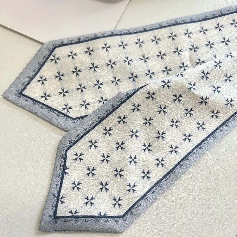 High-Grade Flower Print Long Silk Scarf Hair Band Ribbon Tied-up Hair Long Bow Vintage Satin Ribbon Hair Accessories For Women