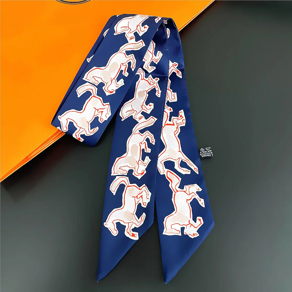 Fashion Women Hair Scarf 2024 New Brand Design Luxury Silk Scarf Fashion Print Headband Skinny Bag Scarves Neckerchief