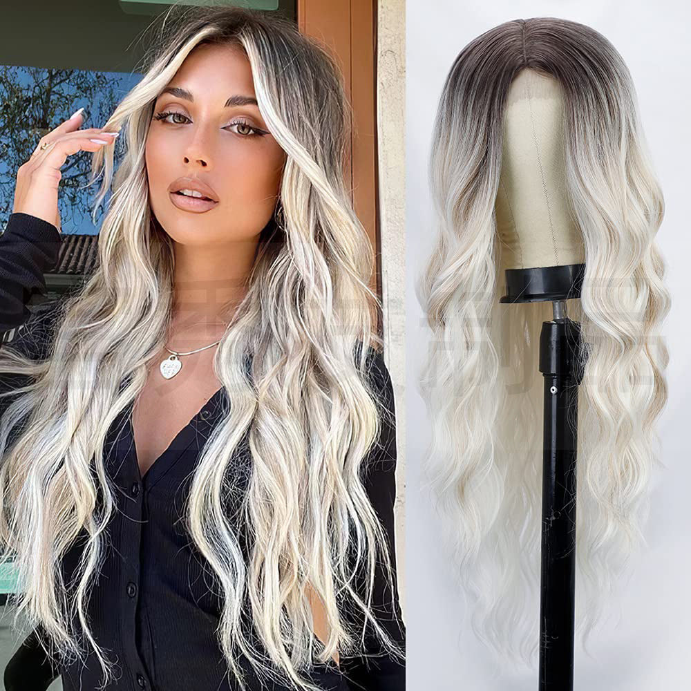 Lace Front Wig for Women, Middle Part, Small Lace, Highlighted Long Curly Synthetic Wig, Export Wigs