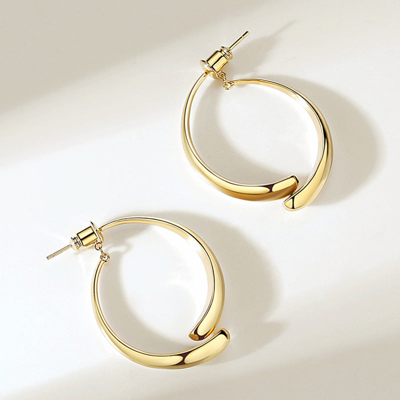 Metal Big Circle Earrings Women's Hong Kong Fashion Women's Ear Jewelry S925 Silver Needle