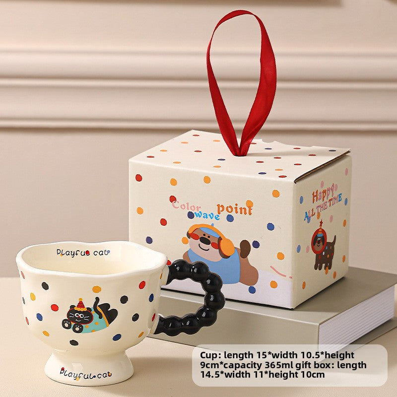 Cute Wave Point Ceramic Cup Mug Home Coffee Cup Couple Cartoon Creative Water Cup Ceramic Breakfast Cup