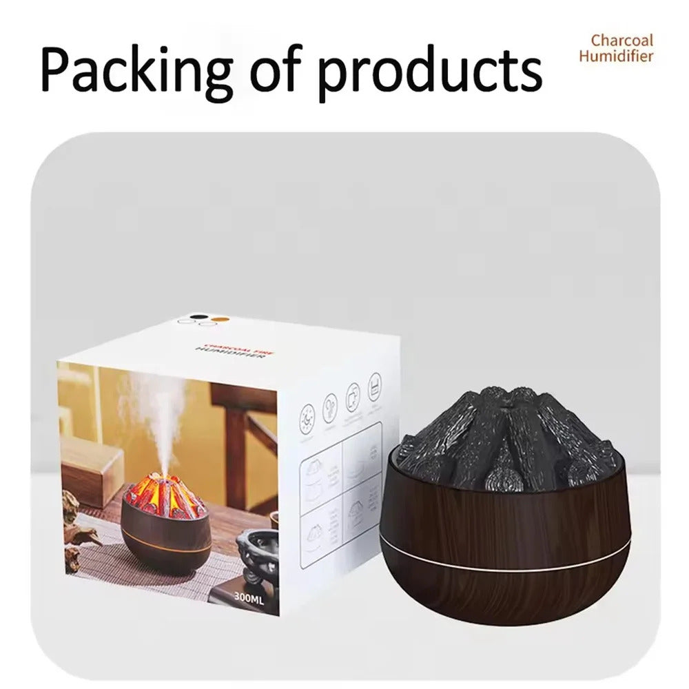 Charcoal Flame Humidifier Aromatherapy Essential Oil Diffuser 300ml Mist Ultrasonic Humidifier for Bedroom Office Night Light