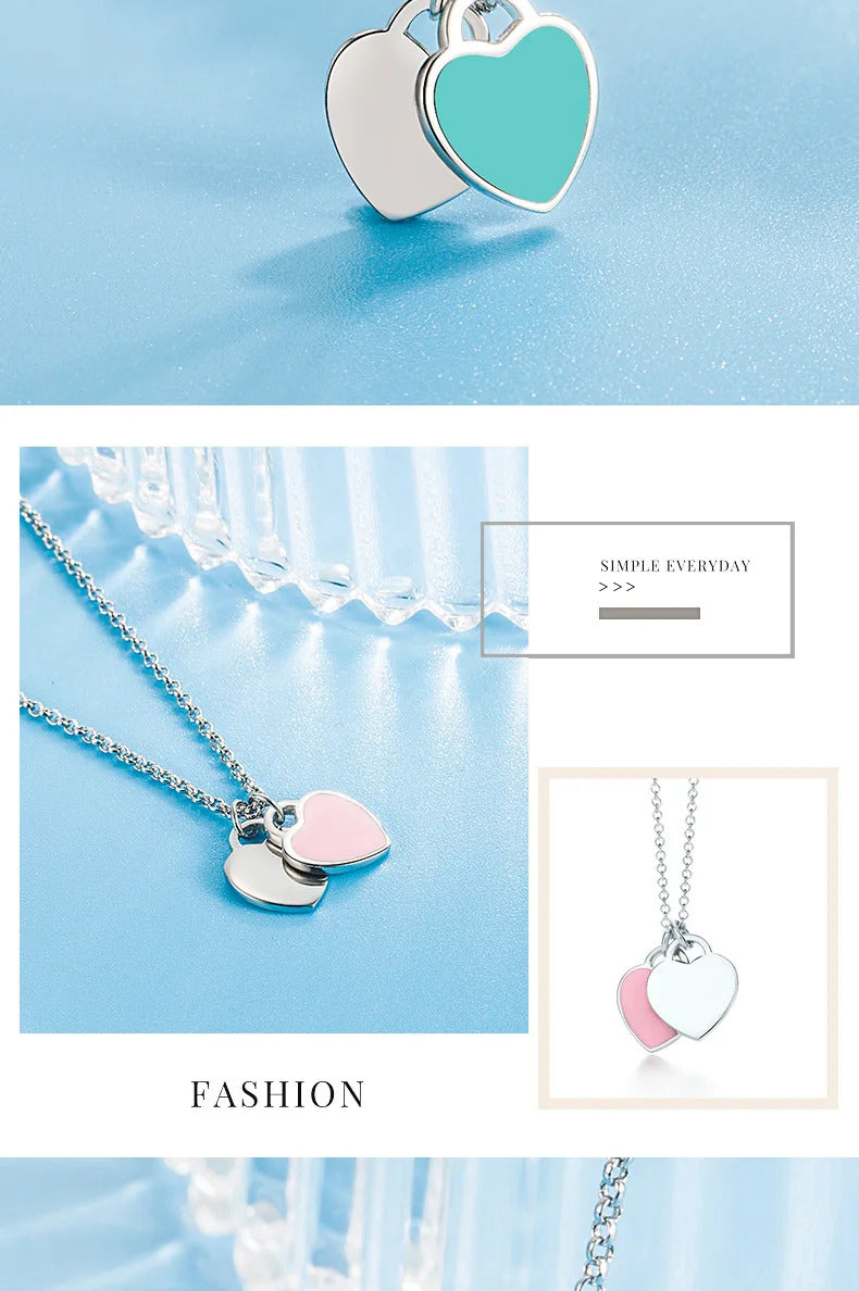 Designer 925 Silver Jewelry Necklace Woman Retro Heart-Shaped Enamel For Girls Cute Silver Bead Birthday Gift