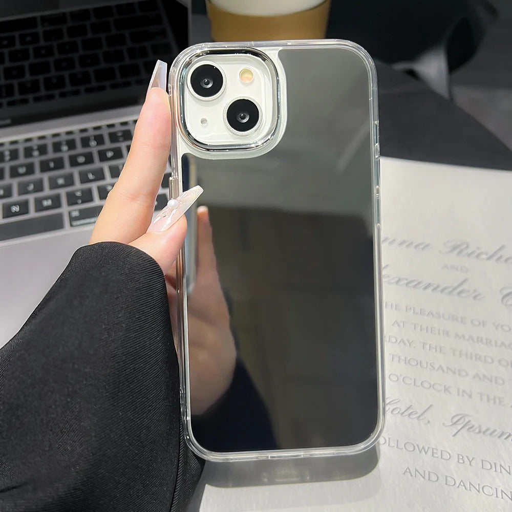 Love Heart Lanyard Mirror Phone Case For iPhone 13 11 16 15 Pro Max 12 14 Plus XR X XS Case Wrist Chain Makeup Mirror Soft Cover