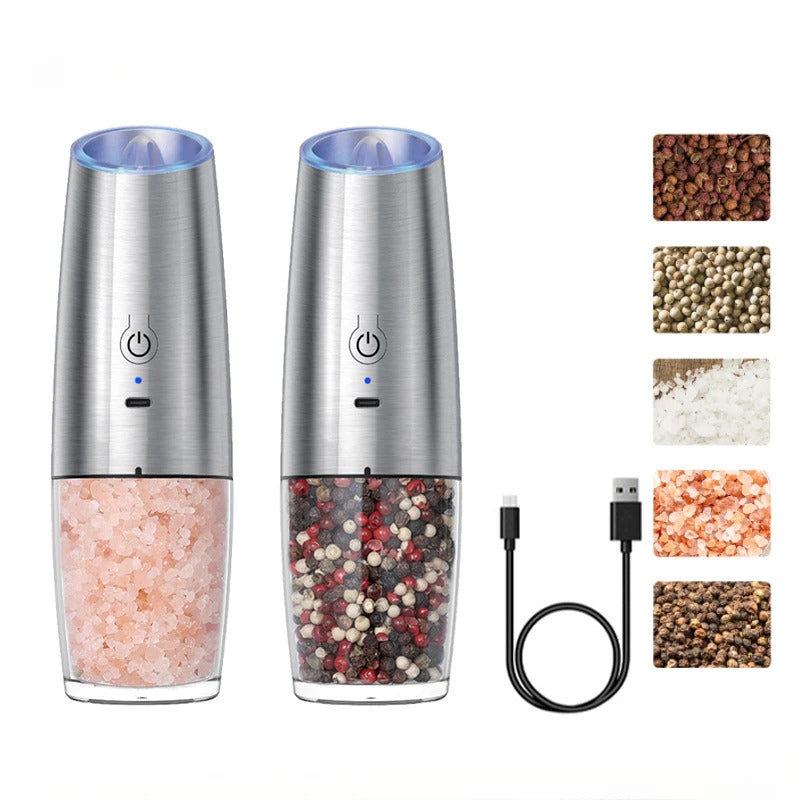 USB Rechargeable Electric Salt and Pepper Grinder Adjustable Coarseness Large Capacity Auto Spices Grinders Kitchen Cooking Tool