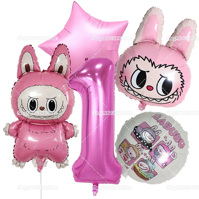 Cartoon Labubu Monster Balloons Set Pop Marts Number 1-10 Birthday Aluminum Film Balloon Kids Party Decoration Room Decor Gift