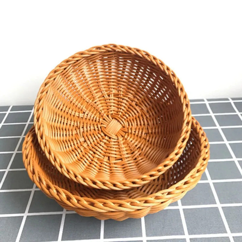 Round Natural Fruit Baskets Food Storage Bowl Decorative Rattan Wicker Serving Basket For Dessert Snacks Bread Baskets 22/25cm