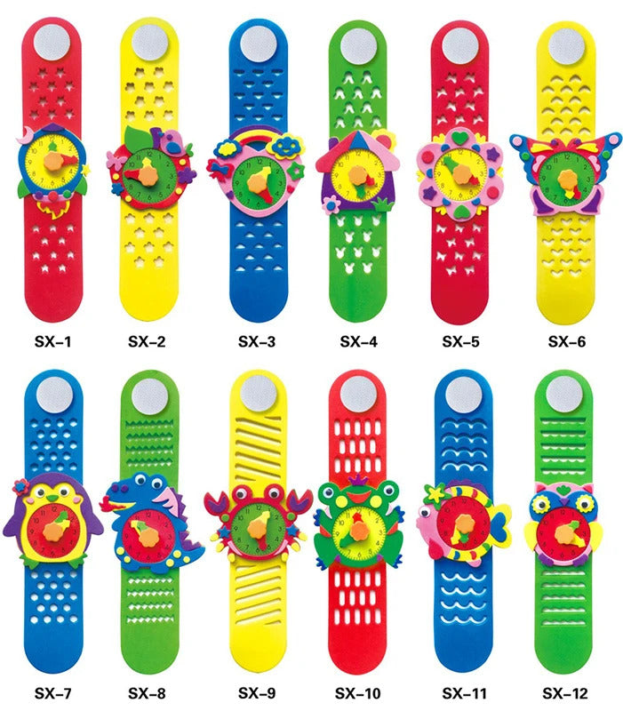 2/4/6PCS 3D EVA Foam Watch Kids DIY Art Craft Toys Cartoon Animal Clock Bracelet Handmade Material Kits For Children Boys Girls