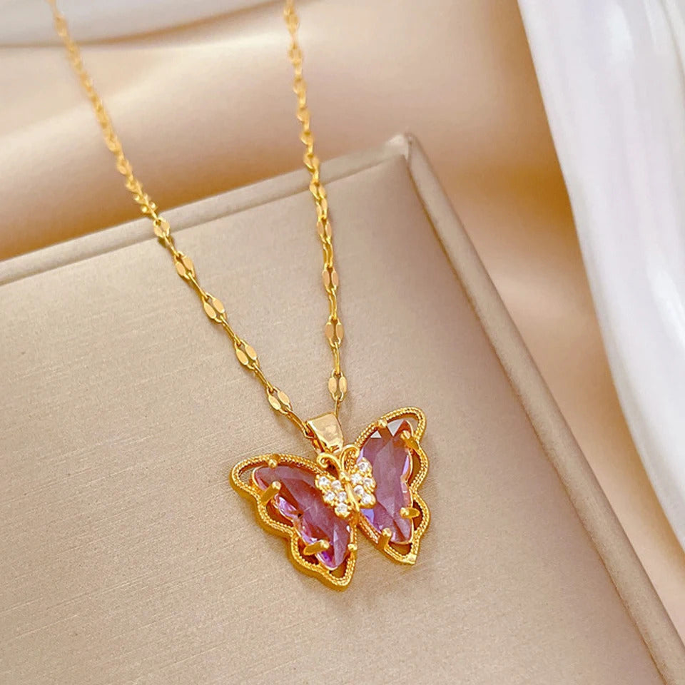 ZAKOL Classic Gold Color Stainless Steel Necklace For Women Shiny Zircon Geometric Heart Pendant Necklaces Jewelry Gift