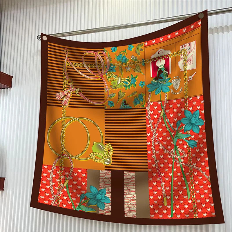 New Year Gift 90cm Large Square Scarf Scarf Women'S Scarves Spring And Autumn Style Fashion Shawl European American Twill Print