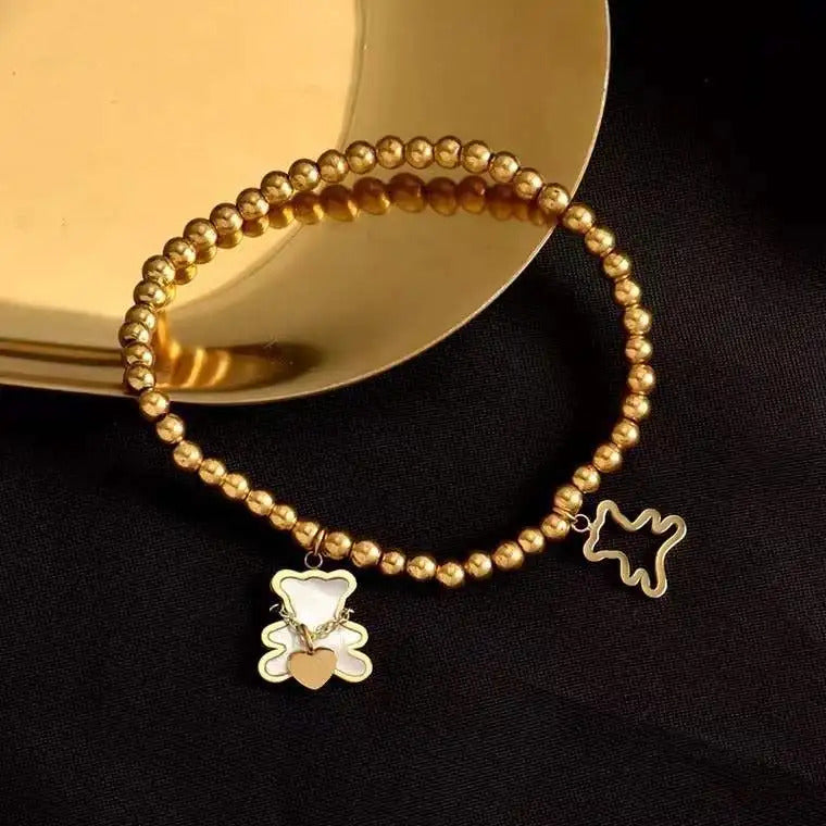 XIYANIKE Cute Style Women Bracelet Stainless Steel Bear Shape Beads Bracelets for Women Holiday Party Girls Jewelry