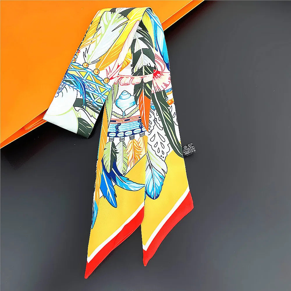 Fashion Women Hair Scarf 2024 New Brand Design Luxury Silk Scarf Fashion Print Headband Skinny Bag Scarves Neckerchief