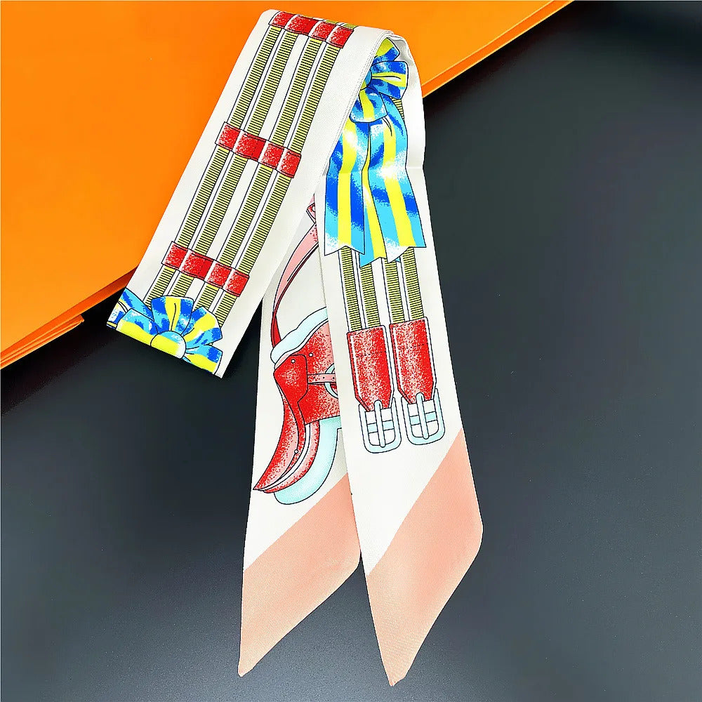 Fashion Women Hair Scarf 2024 New Brand Design Luxury Silk Scarf Fashion Print Headband Skinny Bag Scarves Neckerchief