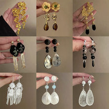 Silver Needle Inlaid with Diamonds and Pearls Flower Tassel Earrings Niche Style Atmosphere Earrings Fashionable Light Luxury High-end Earrings