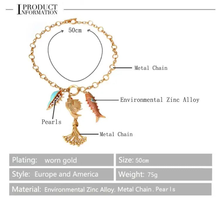 Cute Sea whale Necklace Pendant Chain Fish Fashion Jewelry Chic Mermaid Tassel Conch Dangle Choker Ocean Beauty Accessory