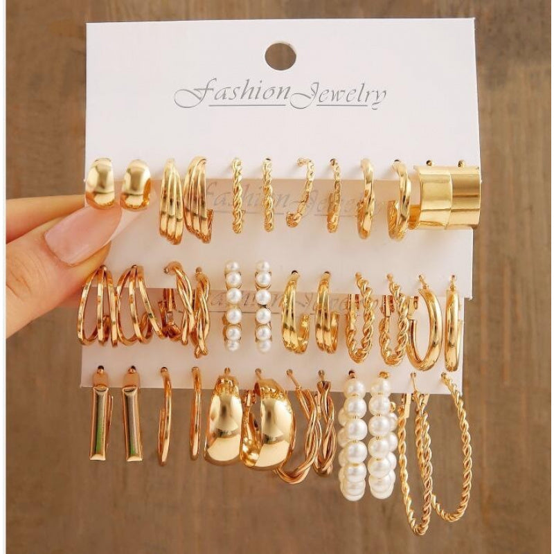 Fashion European and American style gold C chain earrings suit ladies temperament luxury high-end earrings