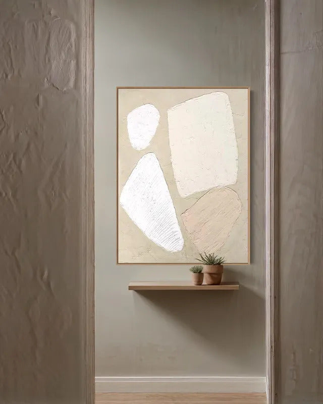 Large Abstract Wall Art Beige and White Painting Abstract Handmade Painting Living Room Home Decor Minimalist Contemporary Art