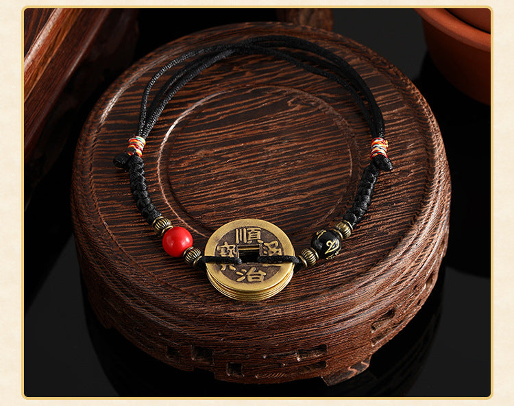 Five Emperor Coins Woven Bracelet Pure Copper Copper Coins Woven Five Emperor Coins Qianlong Copper Coin Bracelet Red String
