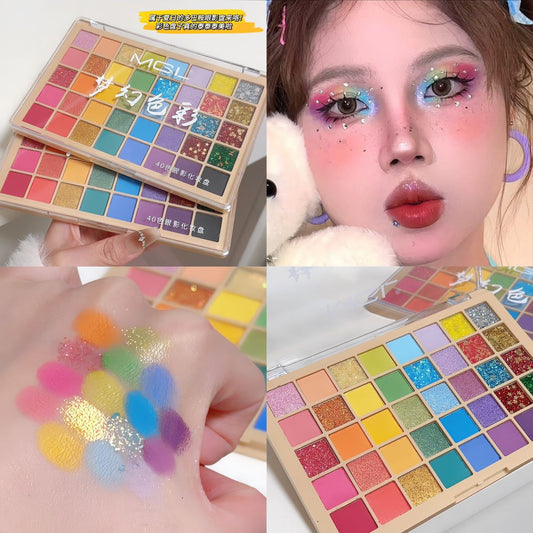40 Colors Eyeshadow Palette for Kids Performance Stage Makeup Glitter Fine Shimmer Palette Green Blue Pink Purple Pigmented
