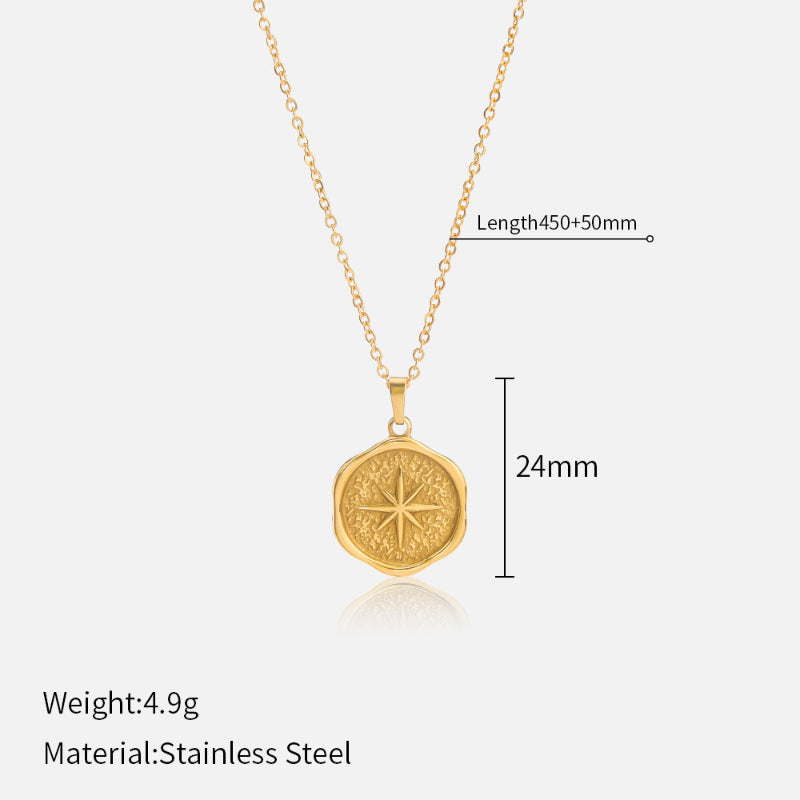 French Retro Braided Star Moon Stainless Steel Necklace Personality Fashion Women's Metal Pendant Titanium Steel Necklace