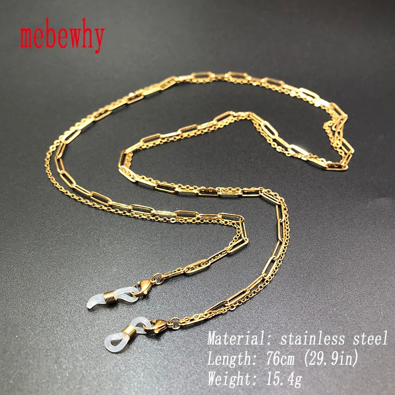 Simple Original Stainless Steel Sunglasses Two Combination Mask Glasses Chain for Women's Men's Eyewear Cord Strap Jewelry Gift