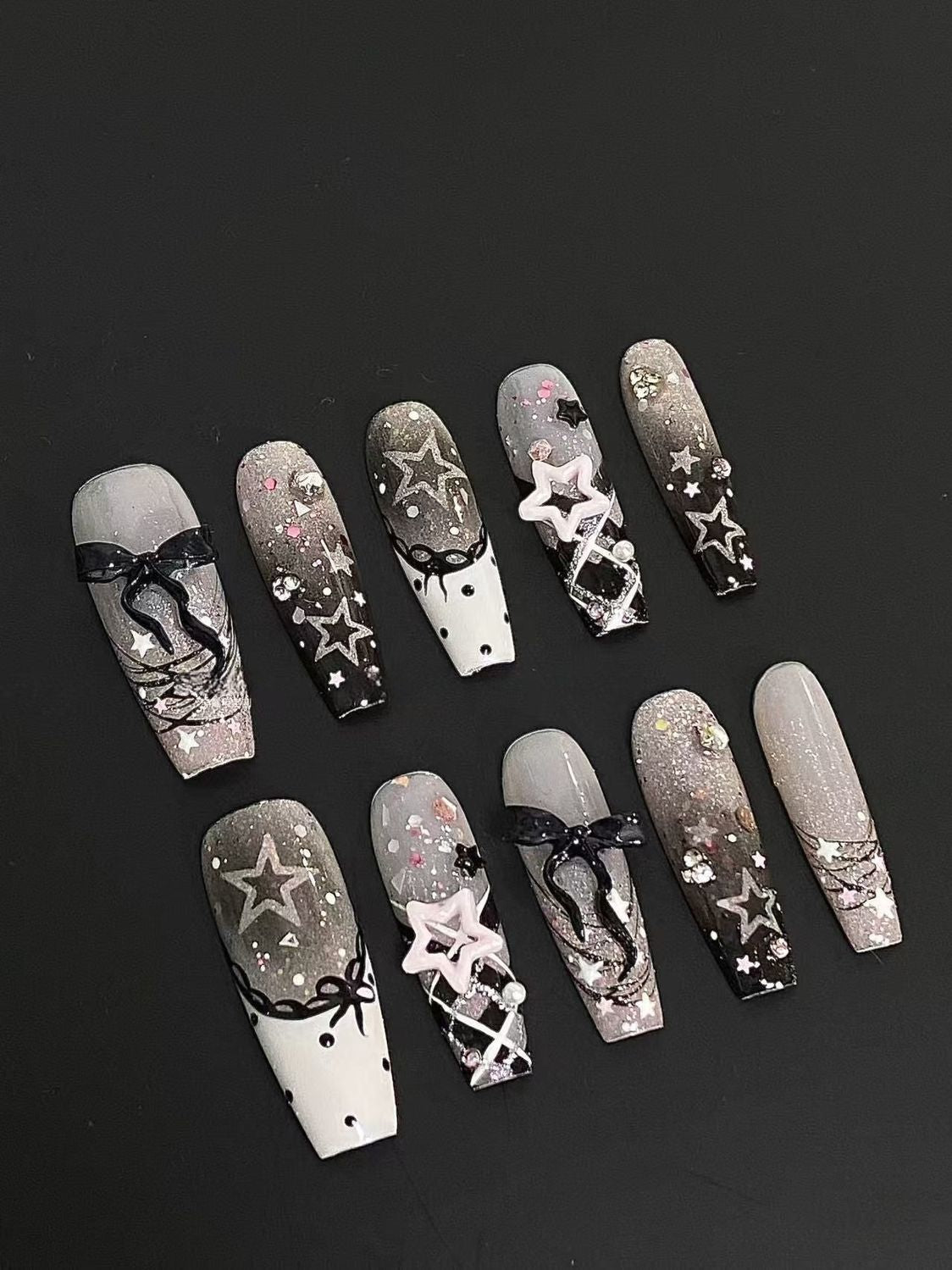 Spicy Girl Lace Wear Bowknot Elegant Semi-Handmade Cute Nails French Style Brightening Dark Black Nail Art