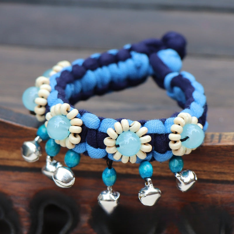 Blue Tie Dye Cloth Bracelet Dali Lijiang Hot Sale Hand-stitched Flower Fabric Bracelet Bracelet