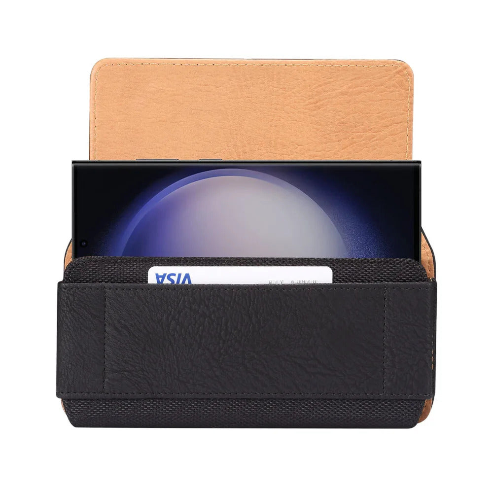 Universal Leather Mobile Phone Waist Bag For iPhone 15 14 13 12 Pro Max Samsung Huawei Xiaomi Men Belt Clip Cover With Card Slot