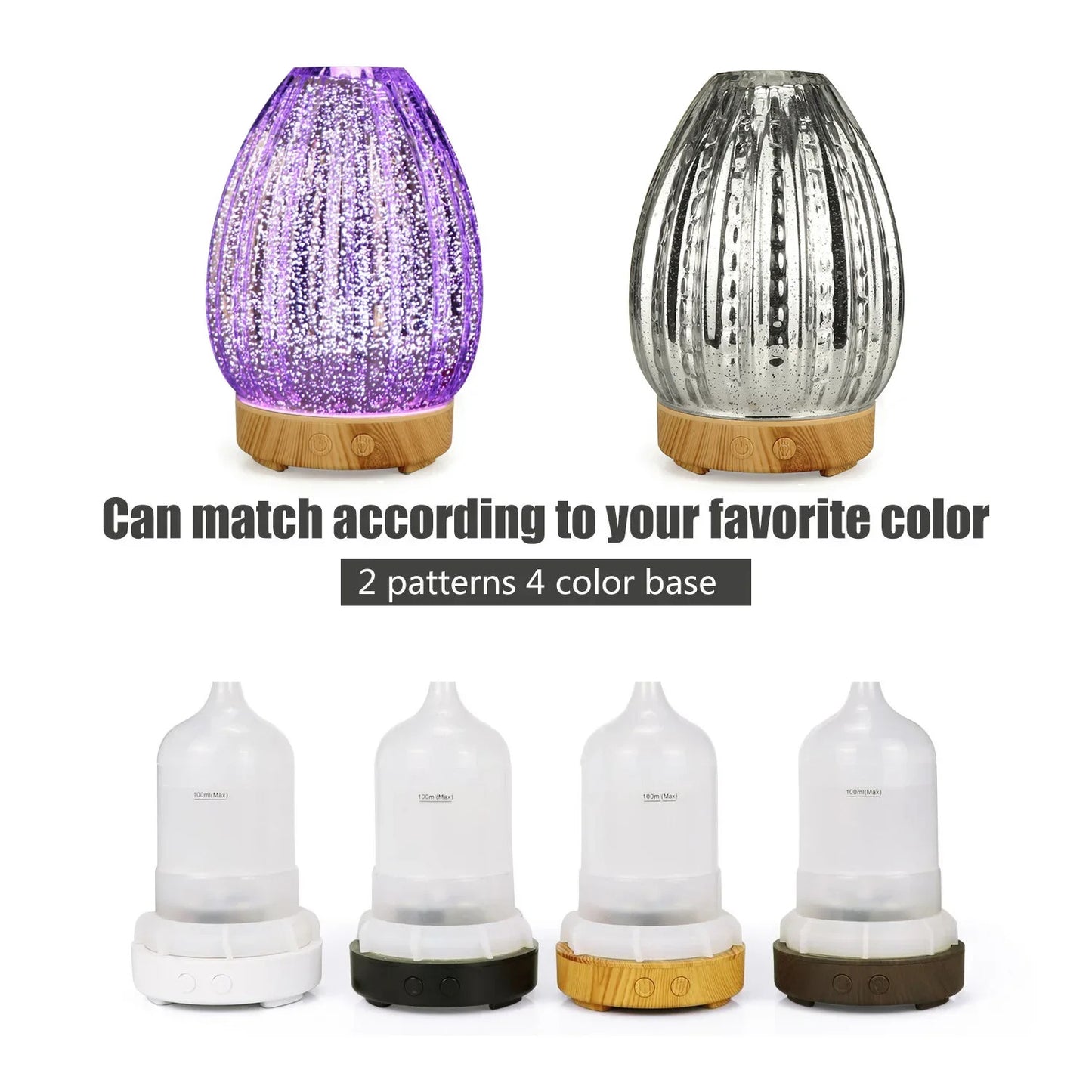 3D Air Humidifier Glass Aromatic Machines Ultrasonic Essential Oil Aroma Diffuser 4 Timing 7 LED Lights 100ml for Home