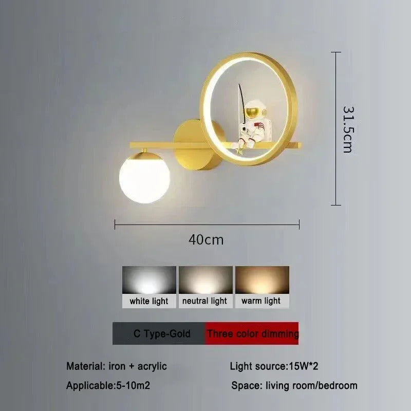 Children's Room Bedside Creative Astronaut LED Wall Lamp Night Light Space Decor Living Room Bedroom Background Wall Lighting