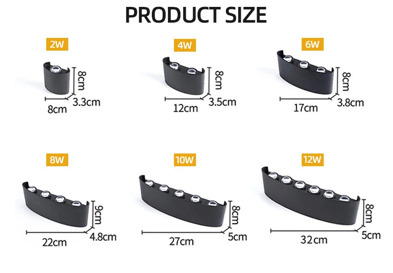 Aluminum LED Wall Lamp Waterproof IP65 interior wall light Up and Down Outdoor Garden Lights Bedroom Living Room Stairs Lighting