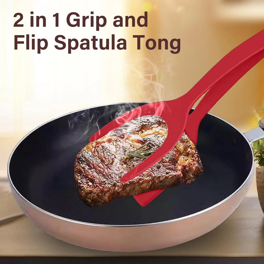 2 in 1 Grip Flip Spatula Clamp Egg Pancake Fish French Toast Omelette Making Non Stick Home Kitchen Cooking Turner Tool