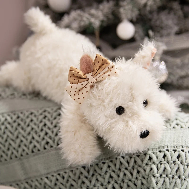 Kawaii Fluffy Hair West Highland Dog White Terrier Plushie Soft Puppy Plush Toy Stuffed Lifelike Animal Appease Doll Pillow