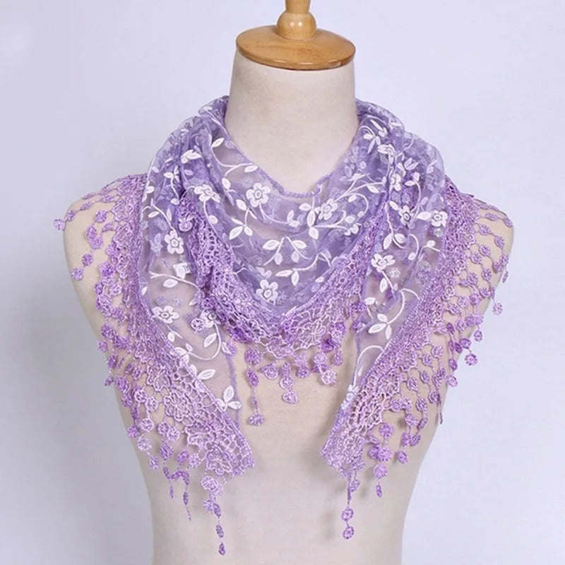 2023 New Floral Lace Triangle Scarf Tassel Shawl Female Classic Casual Transparent Breathable Scarves Sunscreen