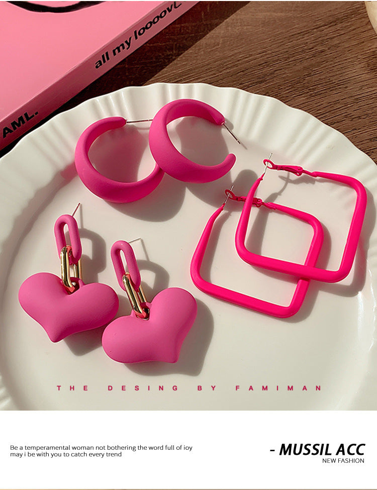 High-grade dopamine rose red earrings female niche design earrings net red pink earrings