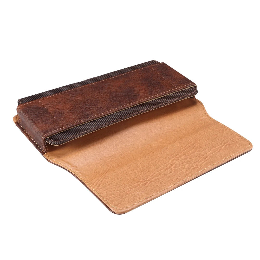 Universal Leather Mobile Phone Waist Bag For iPhone 15 14 13 12 Pro Max Samsung Huawei Xiaomi Men Belt Clip Cover With Card Slot