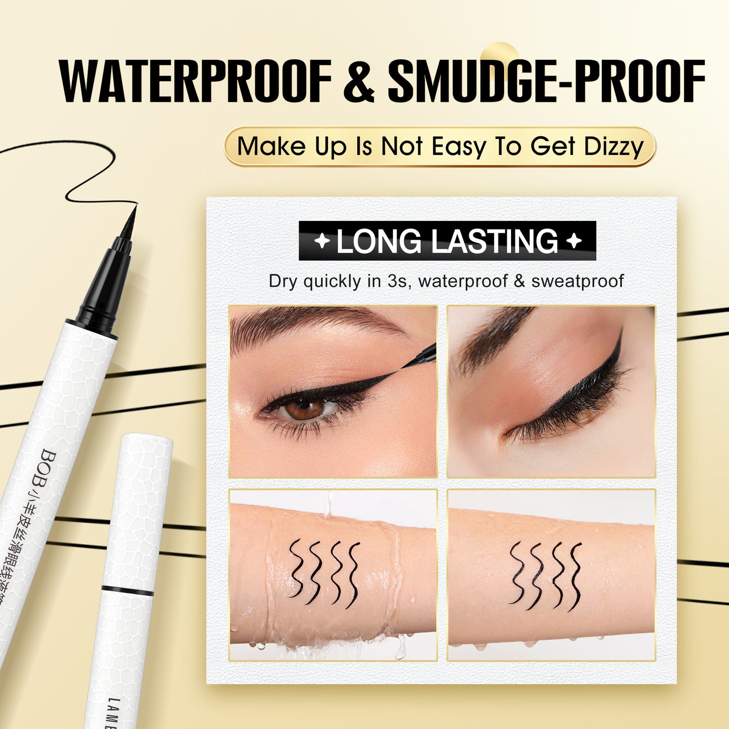Cross-Border Exclusive BOB Lambskin Silky Eyeliner Pen Waterproof Smudge-Proof Long-Lasting Ultra-Fine Quick-Dry Eyeliner Makeup