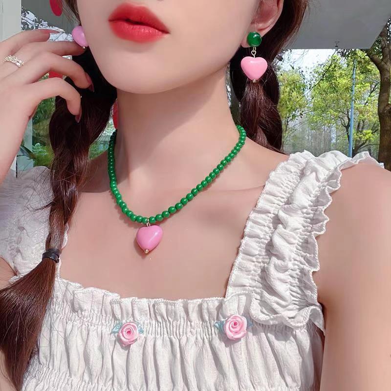Candy-Colored Dopamine Necklace for Women All-Match Special-Interest Design Beaded Clavicle Chain Sweet Cool Hot Girl Necklace Online Influencer Jewelry