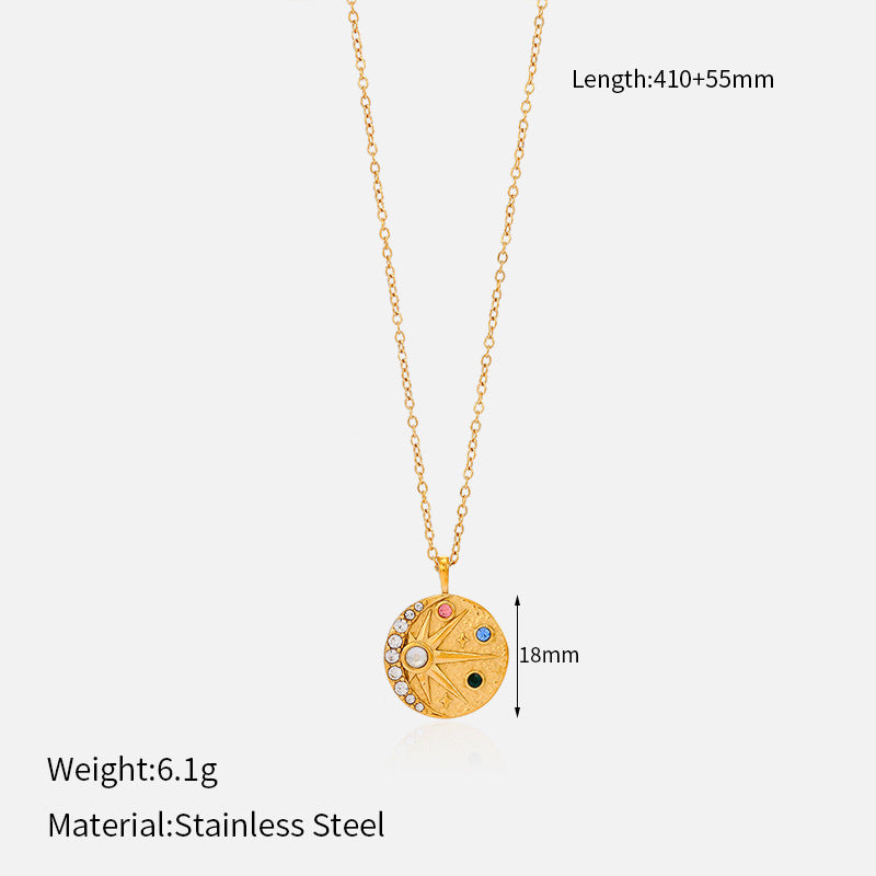 French Retro Braided Star Moon Stainless Steel Necklace Personality Fashion Women's Metal Pendant Titanium Steel Necklace