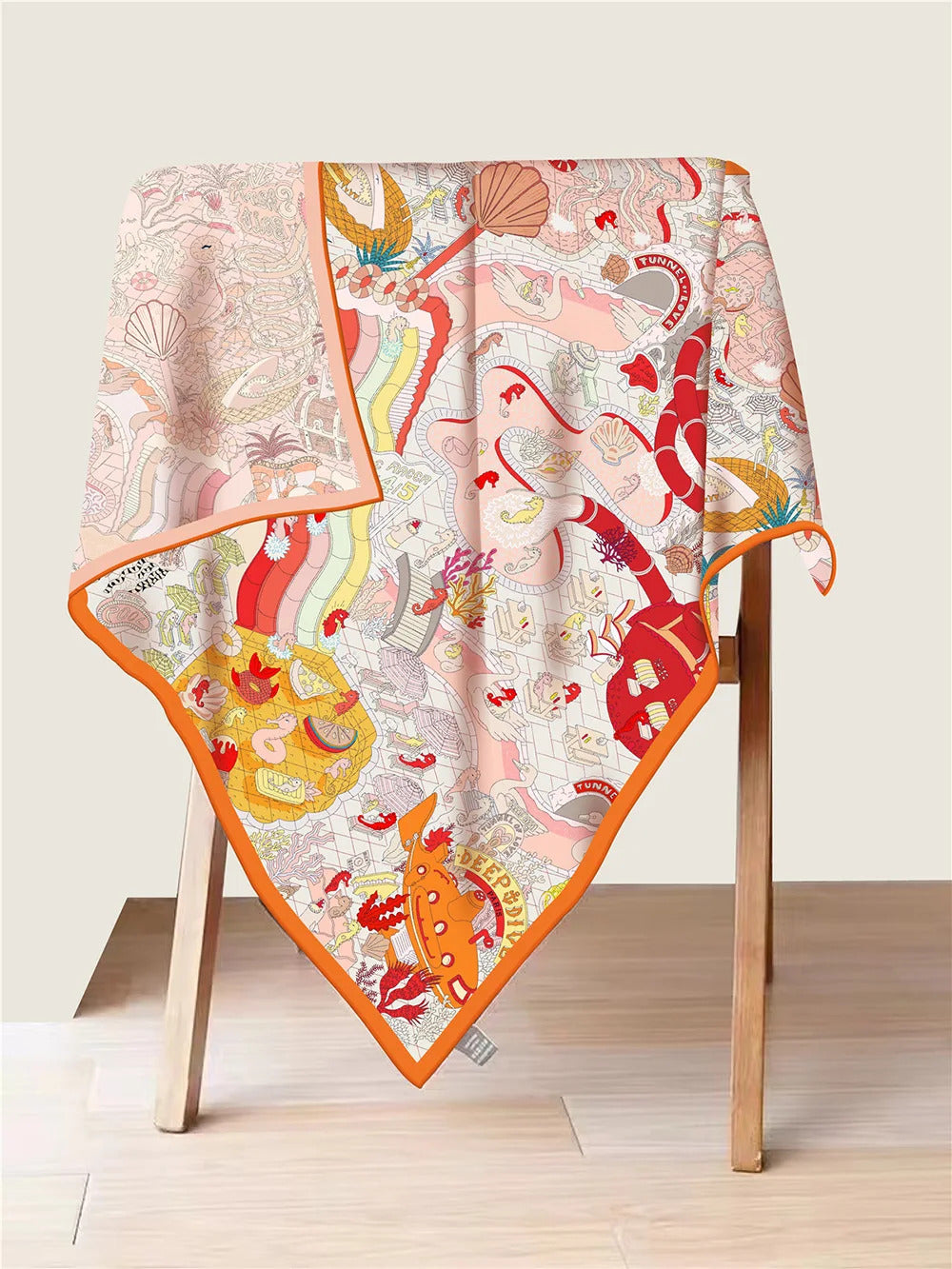 90Cm High-quality Twill Silk Double-sided Printing Submarine Playground Women's Large Square Scarf Scarf Chest Wrap Scarf