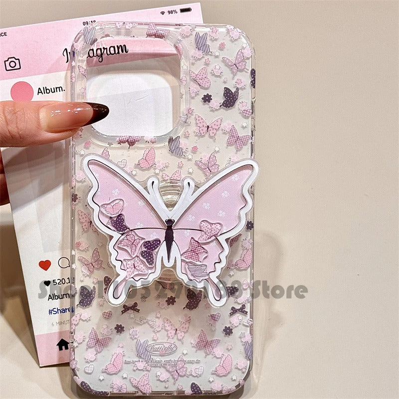 Korean Cute Cartoon Quicksand Butterfly Grip tok GripTok Bracket For iPhone 16 Universal Phone Holder Ring Support Phone Stand