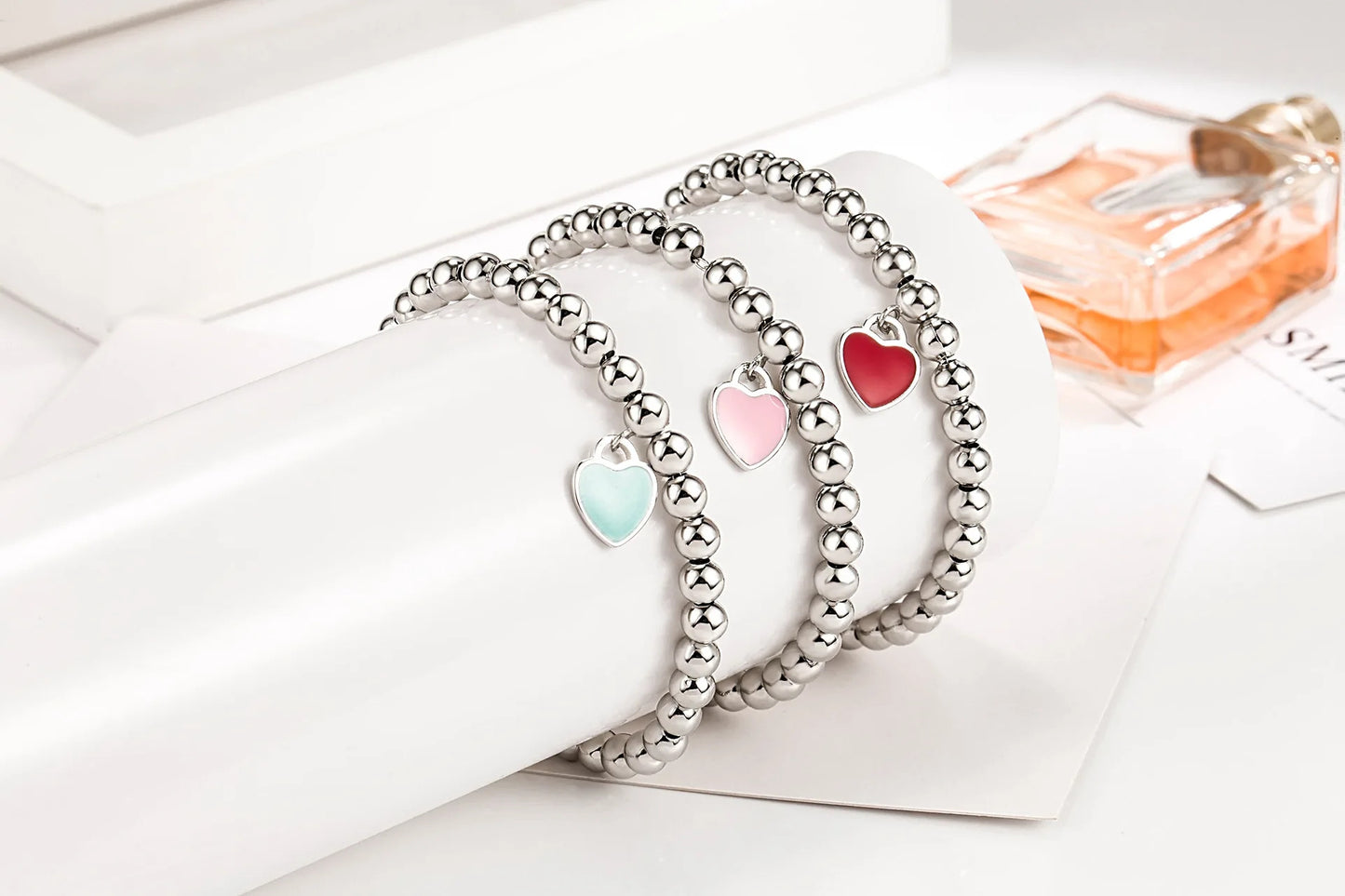 Designer 925 Silver Jewelry Necklace Woman Retro Heart-Shaped Enamel For Girls Cute Silver Bead Birthday Gift