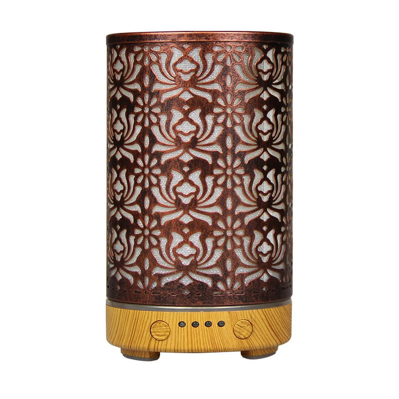 Aroma Diffuser Scent Ultrasonic Air Humidifier Iron Art Hollow Lotus Flower Pattern 2023 New Home Decorations with LED Lights