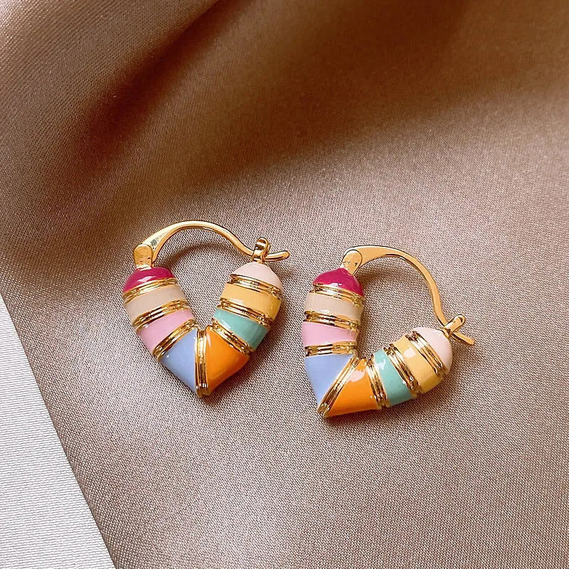 Colorful Heart Ear Buckle 2024 New Korean Fashion Women's Earring Precious Hoop Earrings Gold Plating Jewelries Girl Gifts