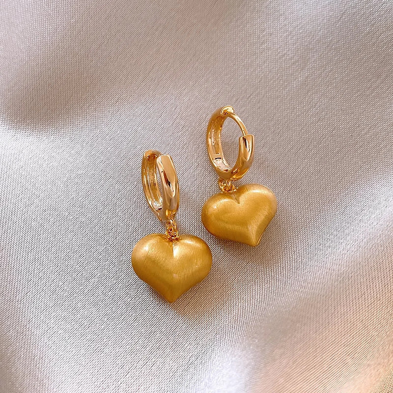 Simple Heart Circle Earrings Fashion Versatile Geometric Ear Clips Ear Studs Light Luxury High-end Feel Earrings for Women