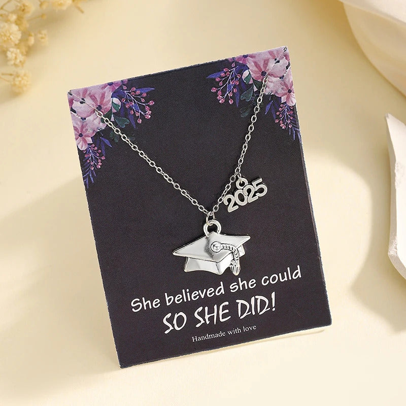 2025 Graduation Cap Pendant Necklace With Card Stainless Steel Graduation Jewelry Accessories Gifts