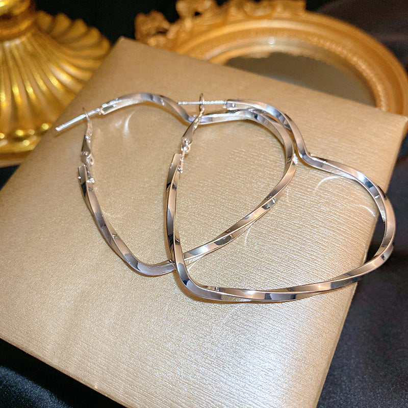 925 Silver Needle Hong Kong Style Retro Metal Earrings Women's High-Grade Geometric Simple Bracelet Ear Clip All-Match Exaggerated Commuter Earrings