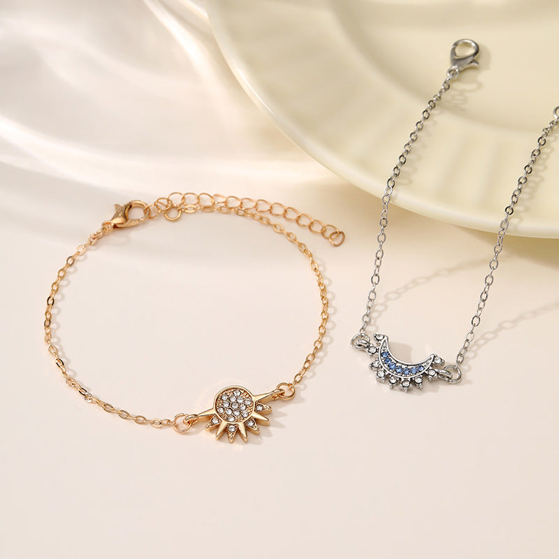 Sun and Moon Glory Stacked Bracelet Women's Personalized Simple Design Sense Diamond-encrusted Sun and Moon Couple Bracelet
